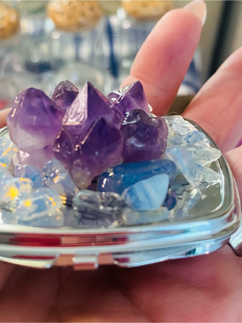 Amethyst Crystal Compact Mirror in Purple and Blue - Picture 7 of 9